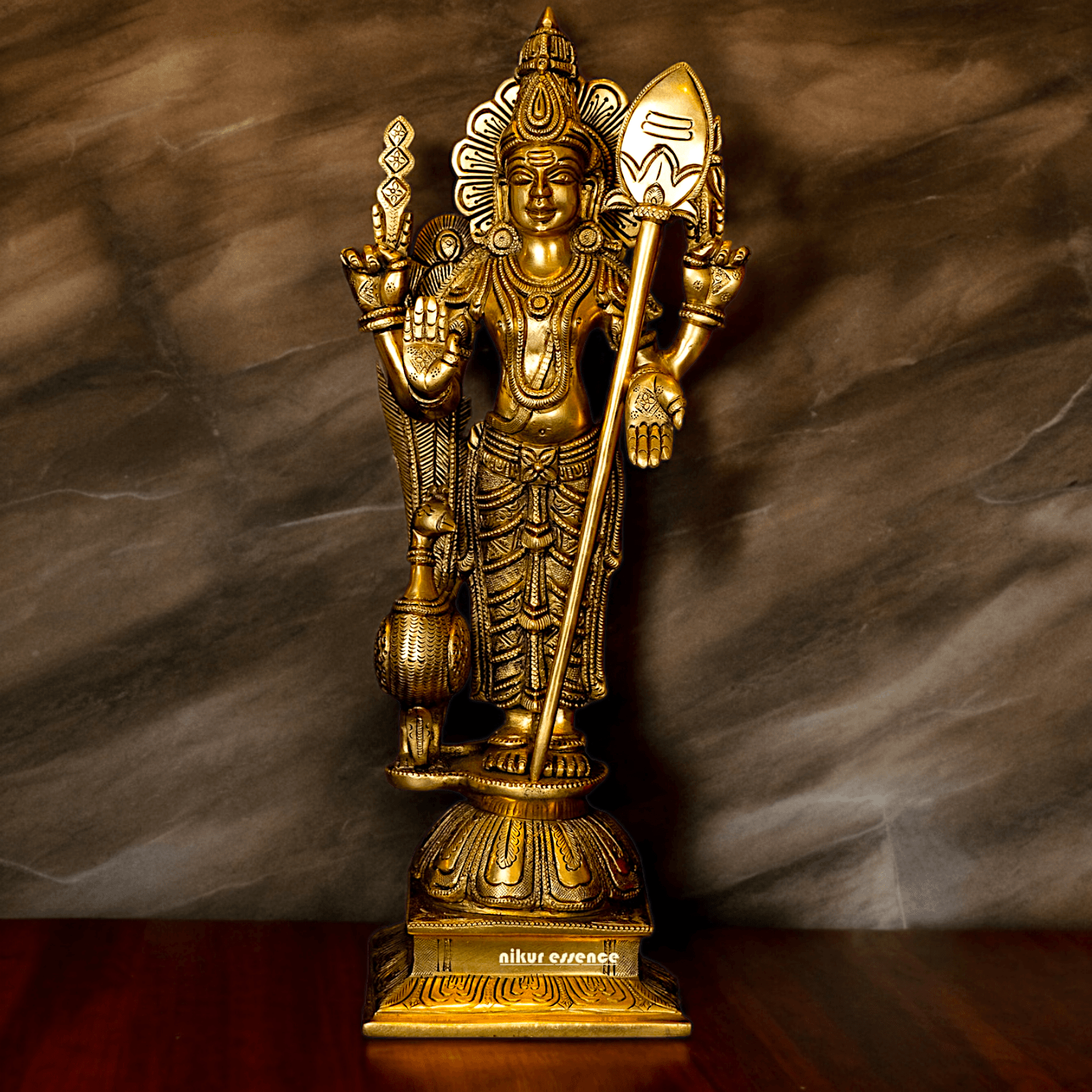 Superfine brass 34 cm Lord Karthikeya Brass Statue - Majestic Handcrafted South Indian Hindu Deity Idols Nikuressence