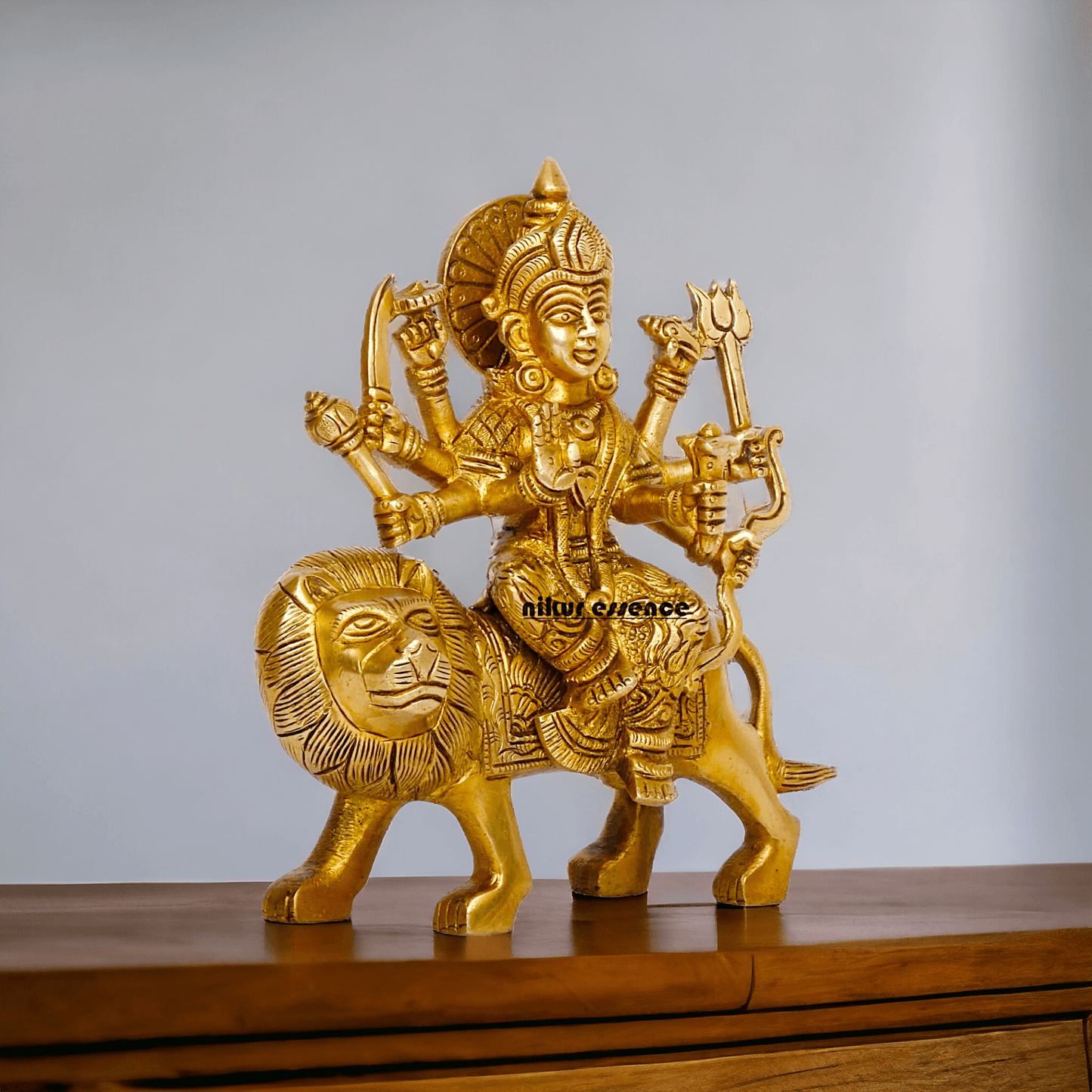 Online Brass Maa Durga Idol Sitting on Lion – 17 cm Majestic Divine Sculpture by Nikur Essence