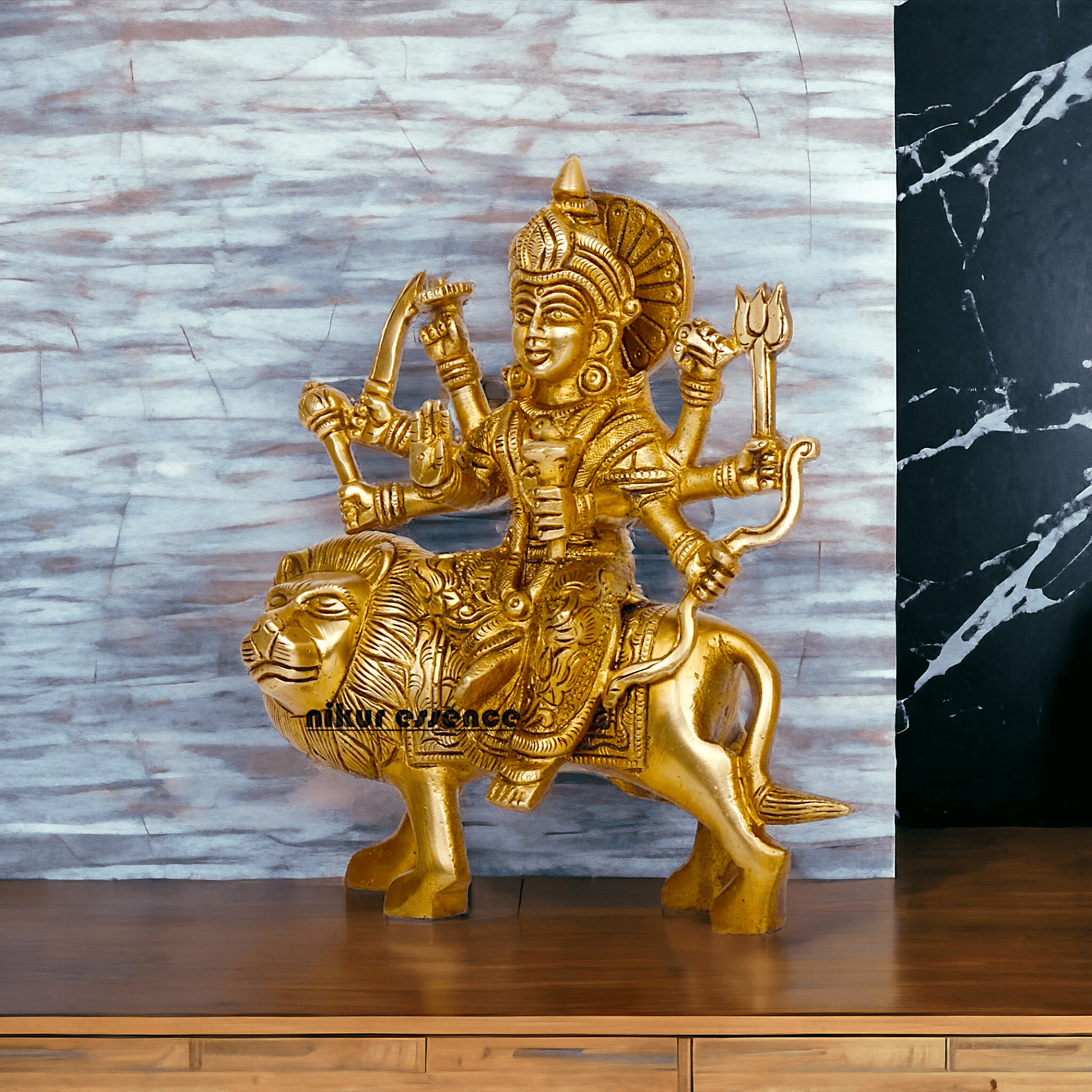 Online Brass Maa Durga Idol Sitting on Lion – 17 cm Majestic Divine Sculpture by Nikur Essence