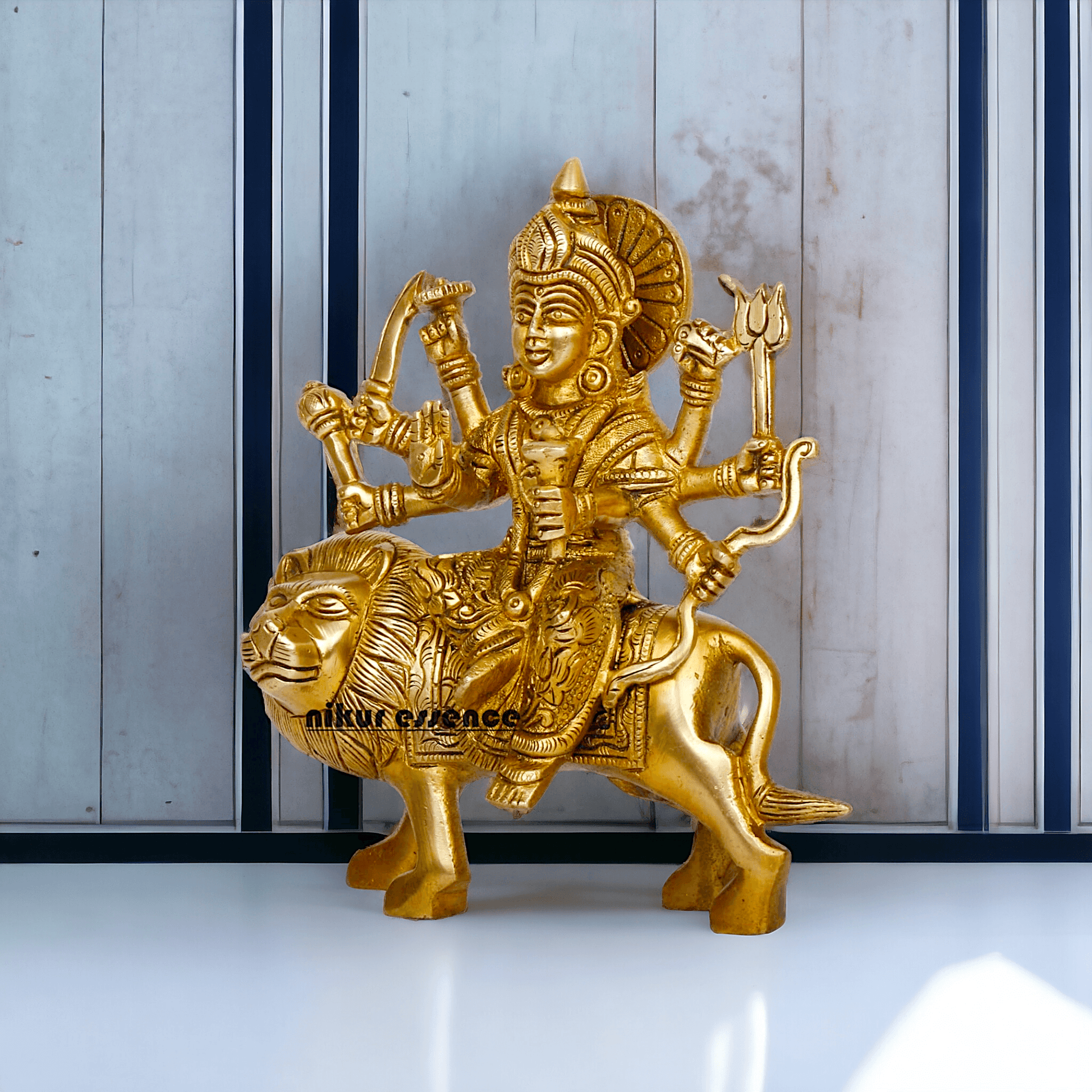 Online Brass Maa Durga Idol Sitting on Lion – 17 cm Majestic Divine Sculpture by Nikur Essence