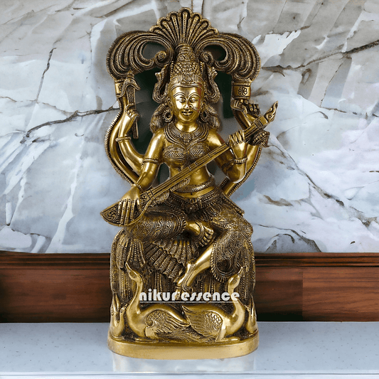 Brass Maa Saraswati Idol buy online ,Handcrafted Hindu Goddess Saraswati Statue for Home Decor Idols Nikuressence