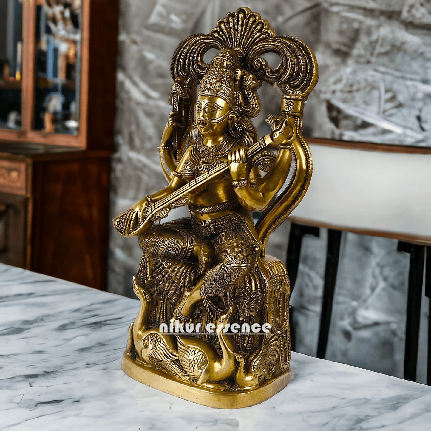 Brass Maa Saraswati Idol buy online ,Handcrafted Hindu Goddess Saraswati Statue for Home Decor Idols Nikuressence