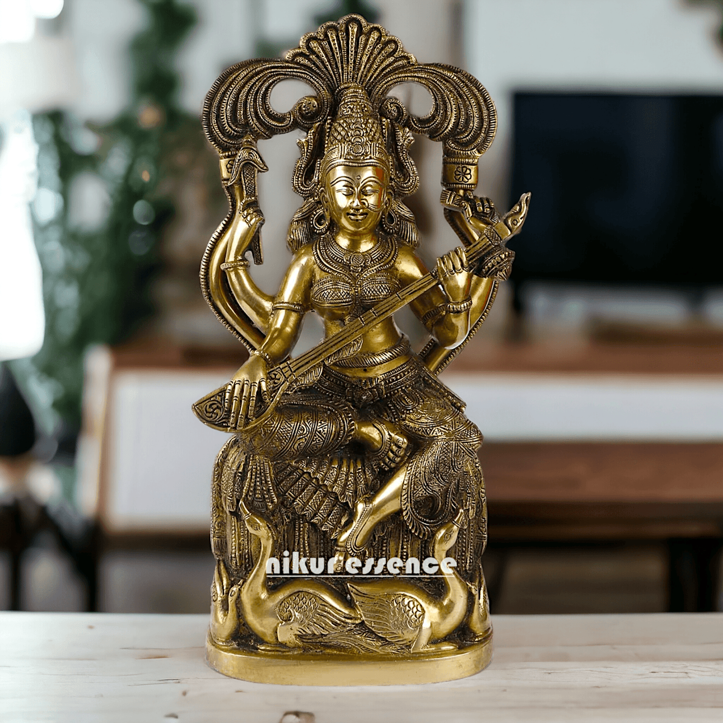 Brass Maa Saraswati Idol buy online ,Handcrafted Hindu Goddess Saraswati Statue for Home Decor Idols Nikuressence