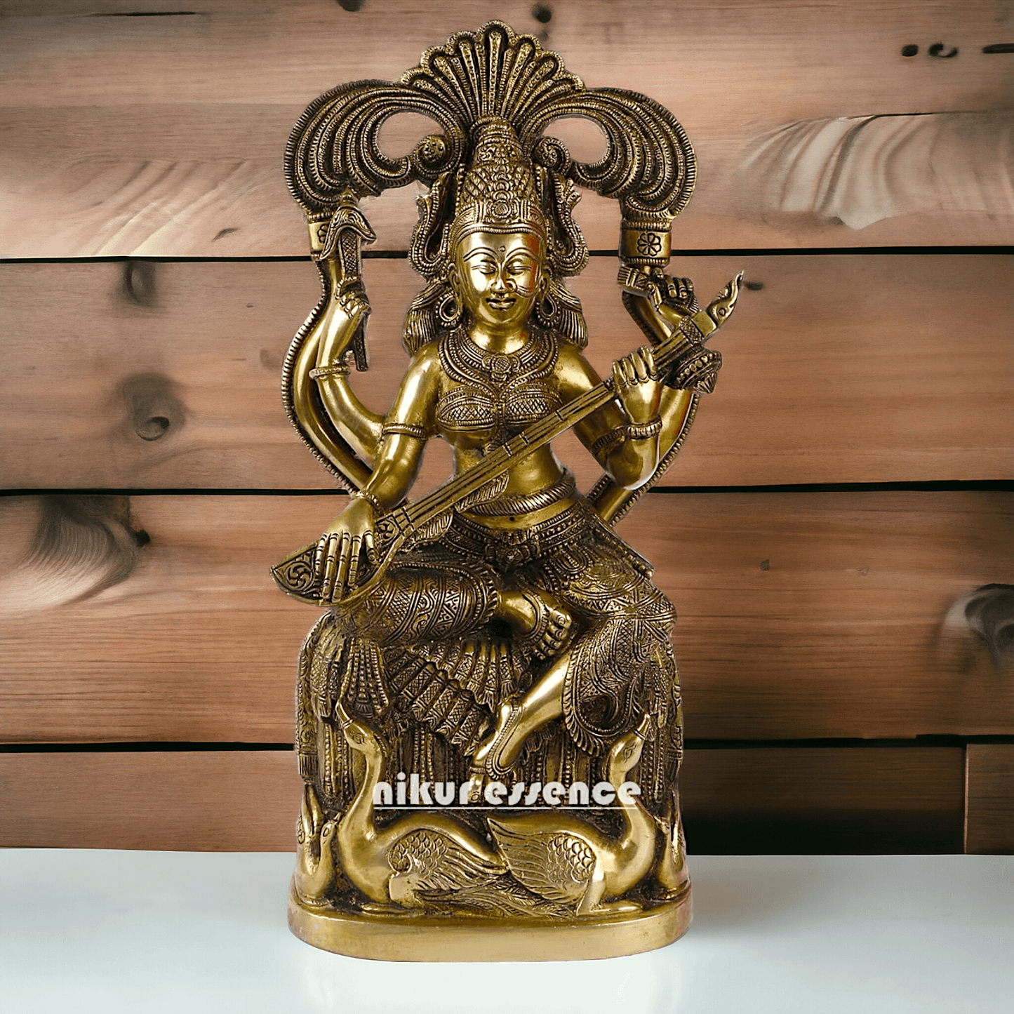 Brass Maa Saraswati Idol buy online ,Handcrafted Hindu Goddess Saraswati Statue for Home Decor Idols Nikuressence