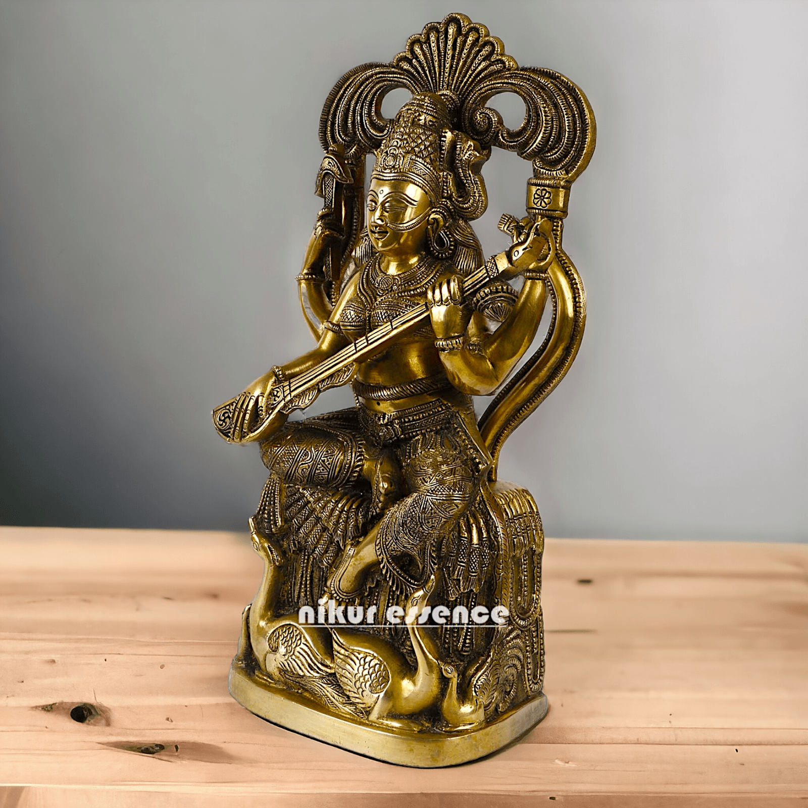 Brass Maa Saraswati Idol buy online ,Handcrafted Hindu Goddess Saraswati Statue for Home Decor Idols Nikuressence