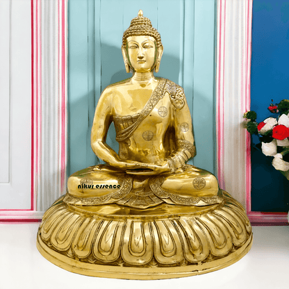 Large Size Meditating Buddha Statue in Brass - 75 cm Height, Intricate Detailing, Ideal for Home Decor and Spiritual Spaces