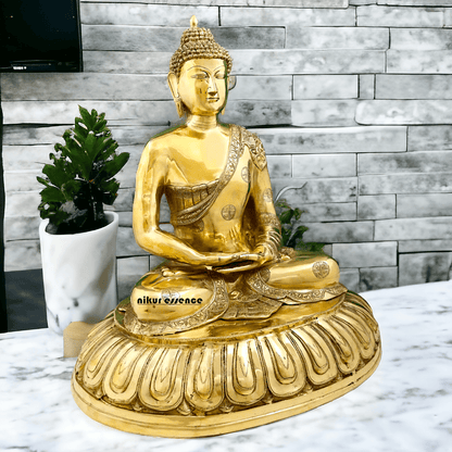 Large Size Meditating Buddha Statue in Brass - 75 cm Height, Intricate Detailing, Ideal for Home Decor and Spiritual Spaces