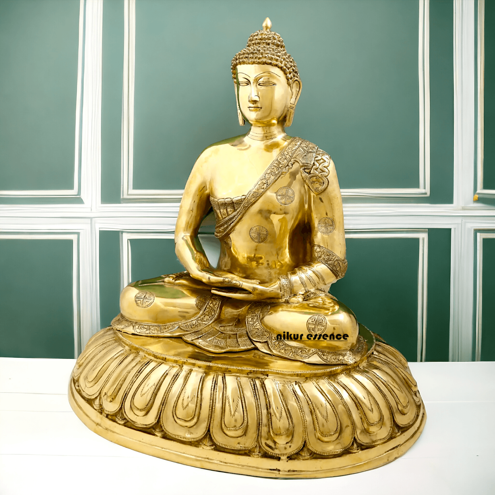 Large Size Meditating Buddha Statue in Brass - 75 cm Height, Intricate Detailing, Ideal for Home Decor and Spiritual Spaces