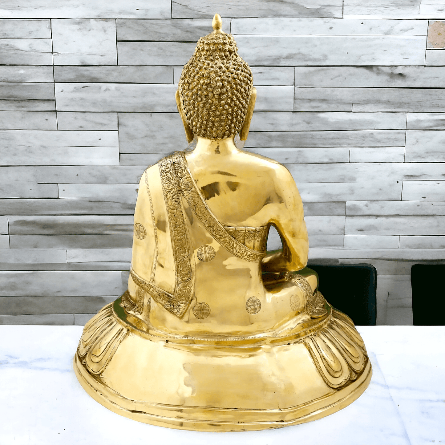 Large Size Meditating Buddha Statue in Brass - 75 cm Height, Intricate Detailing, Ideal for Home Decor and Spiritual Spaces