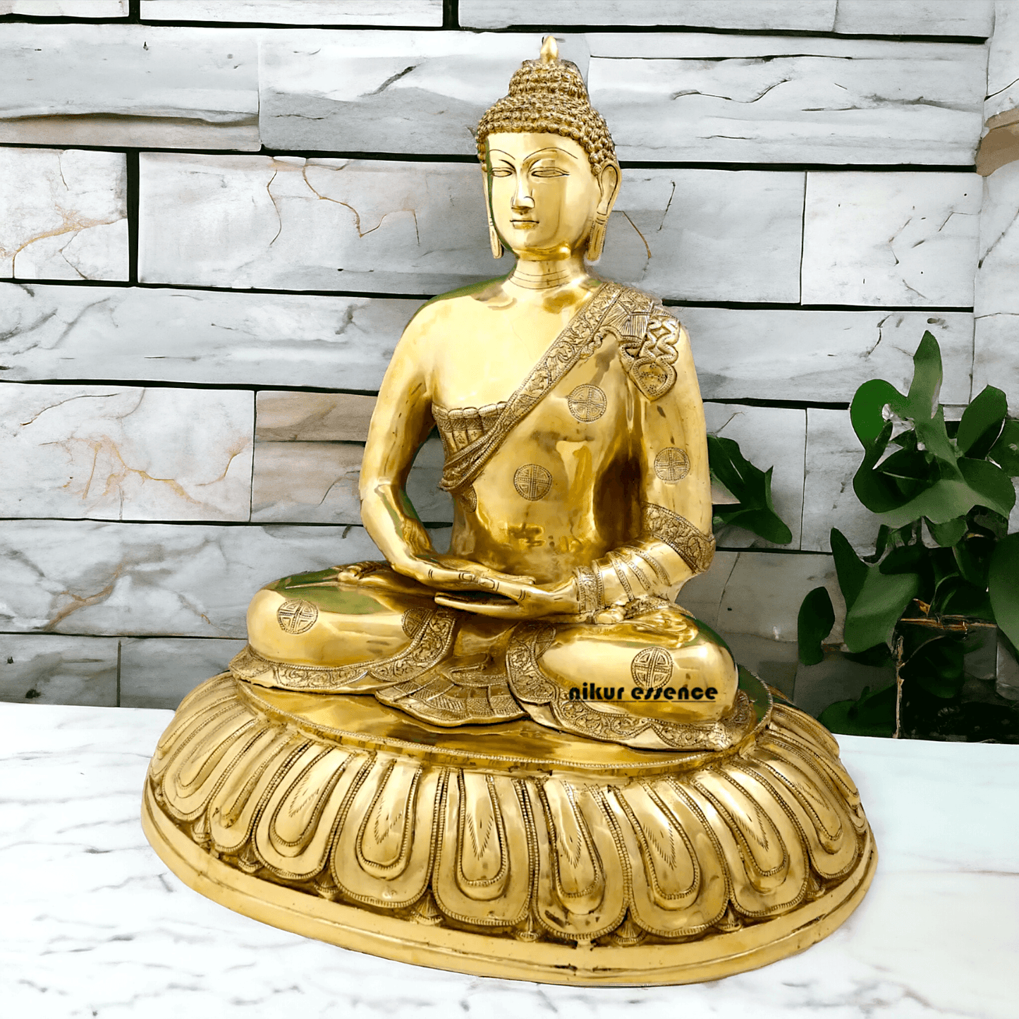 Large Size Meditating Buddha Statue in Brass - 75 cm Height, Intricate Detailing, Ideal for Home Decor and Spiritual Spaces