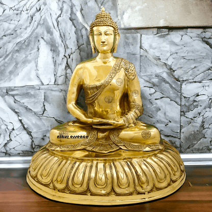 Large Size Meditating Buddha Statue in Brass - 75 cm Height, Intricate Detailing, Ideal for Home Decor and Spiritual Spaces