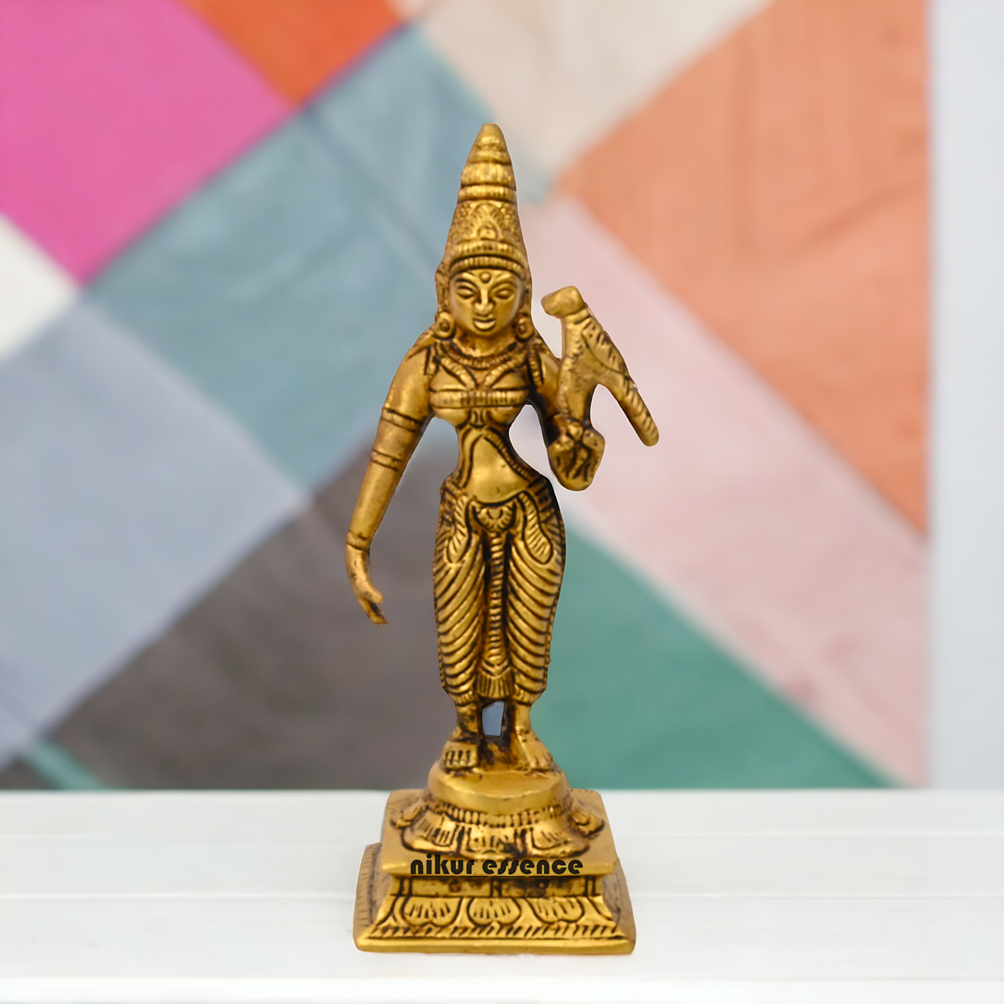 Antique Brass Meenakshi Devi Maa Idol - 8.4 inches