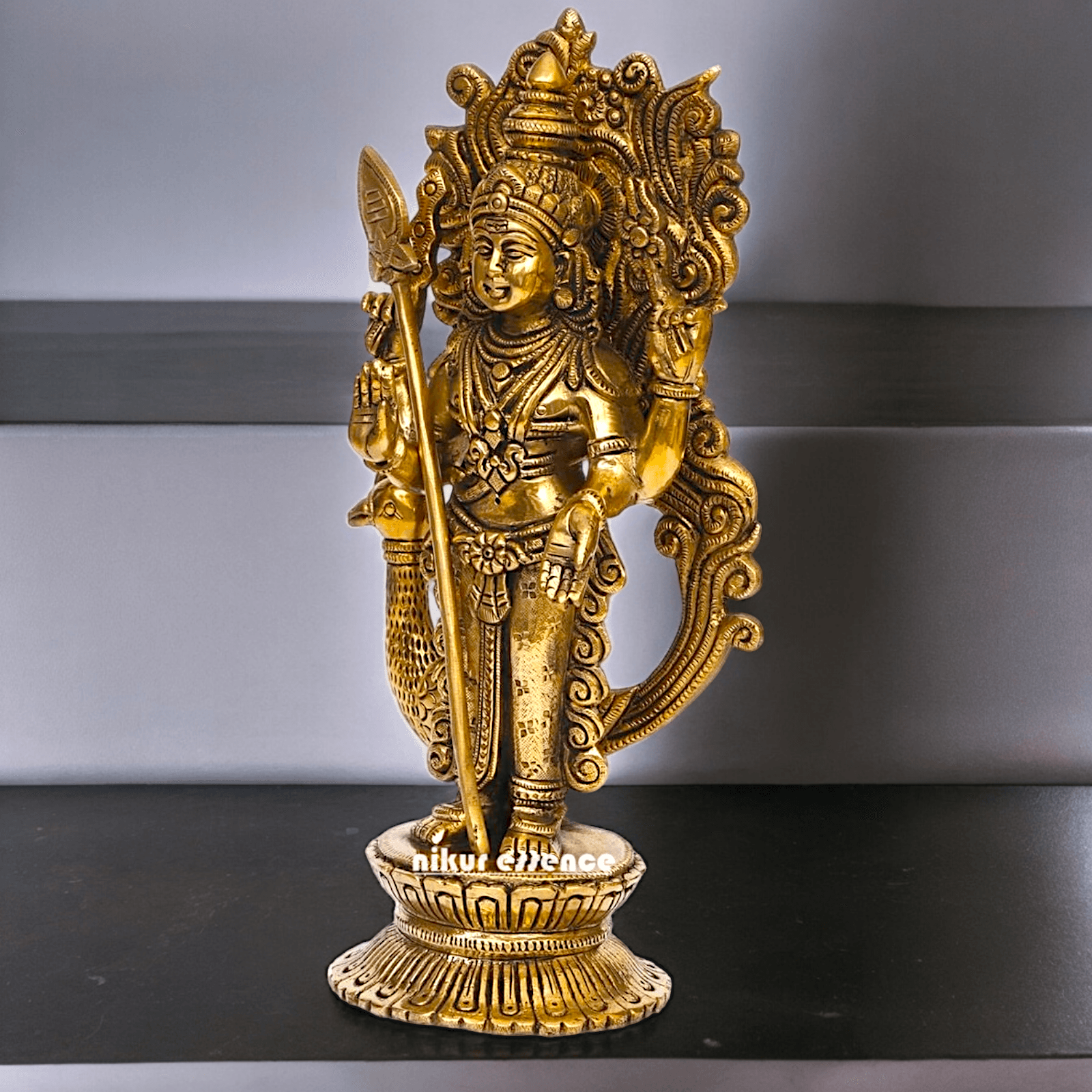 Buy brass 22.9 cm Lord Murugan Kartikeya Brass Statue - Exquisite Handcrafted South Indian