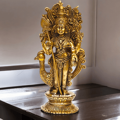 Buy brass 22.9 cm Lord Murugan Kartikeya Brass Statue - Exquisite Handcrafted South Indian