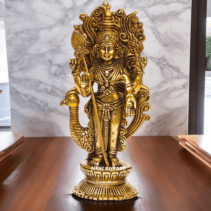 Buy brass 22.9 cm Lord Murugan Kartikeya Brass Statue - Exquisite Handcrafted South Indian