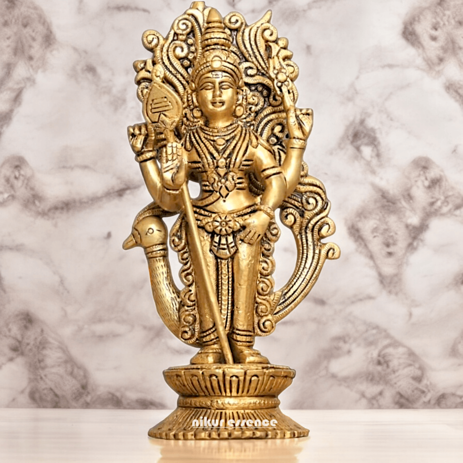 Buy brass 20 cm Murugan Statue with Intricate Details - Handcrafted South Indian Hindu Deity