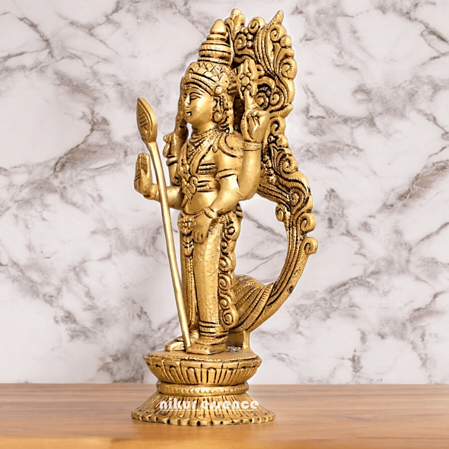 Buy brass 20 cm Murugan Statue with Intricate Details - Handcrafted South Indian Hindu Deity