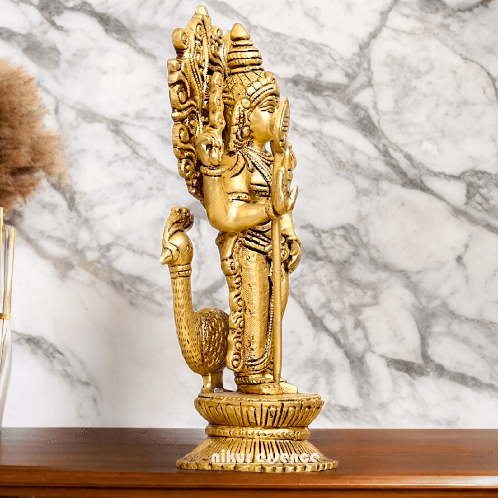 Buy brass 20 cm Murugan Statue with Intricate Details - Handcrafted South Indian Hindu Deity