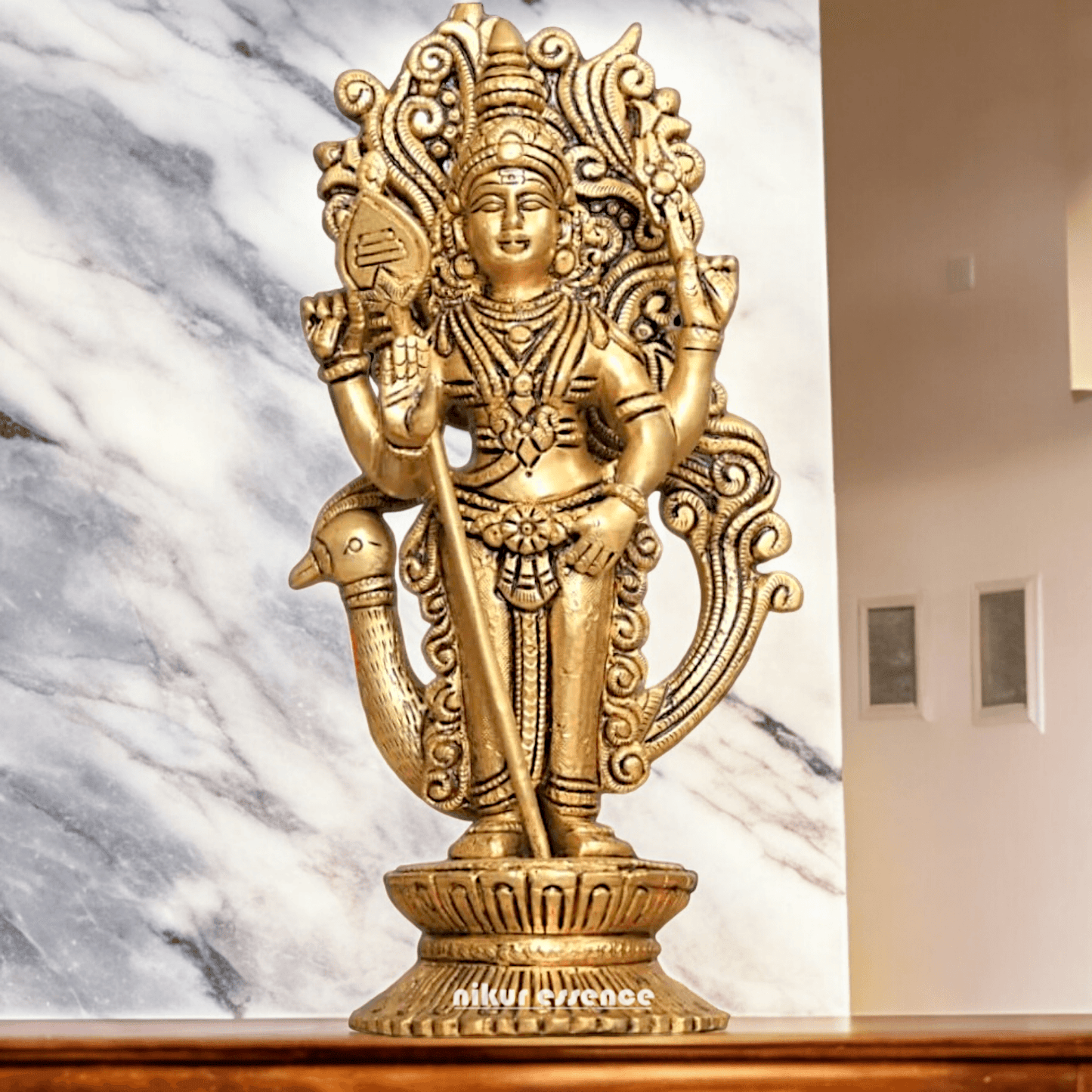 Buy brass 20 cm Murugan Statue with Intricate Details - Handcrafted South Indian Hindu Deity