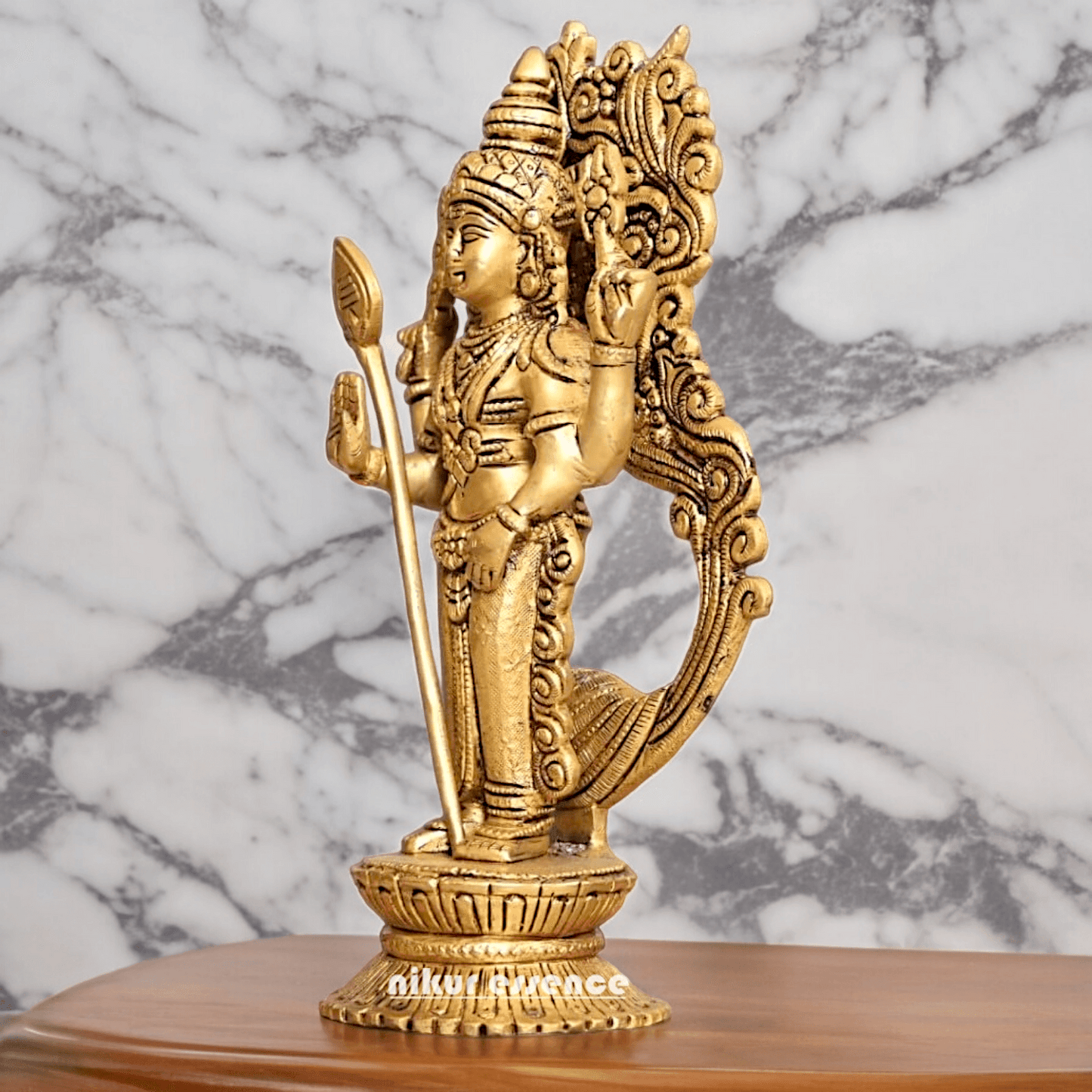 Buy brass 20 cm Murugan Statue with Intricate Details - Handcrafted South Indian Hindu Deity