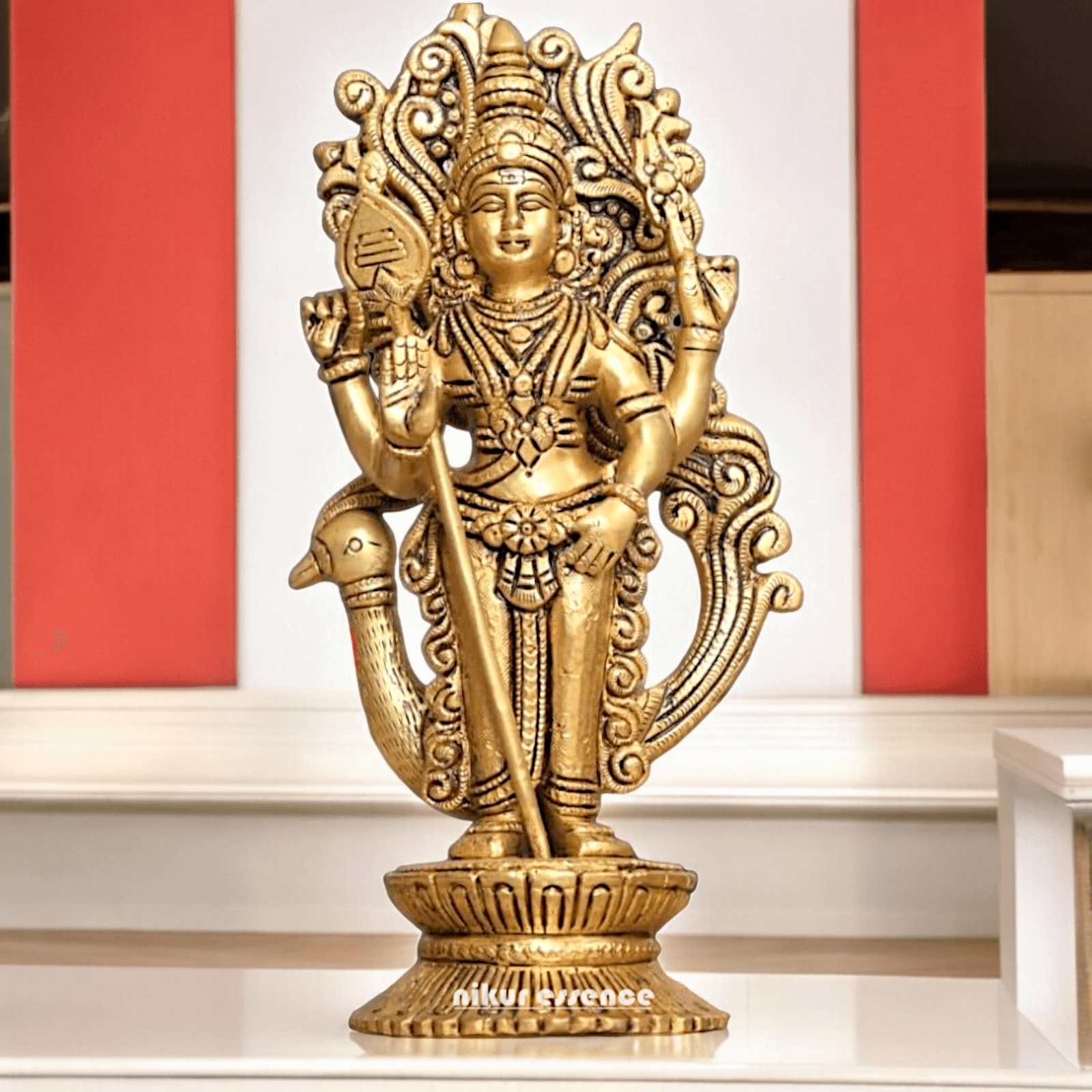 Buy brass 20 cm Murugan Statue with Intricate Details - Handcrafted South Indian Hindu Deity