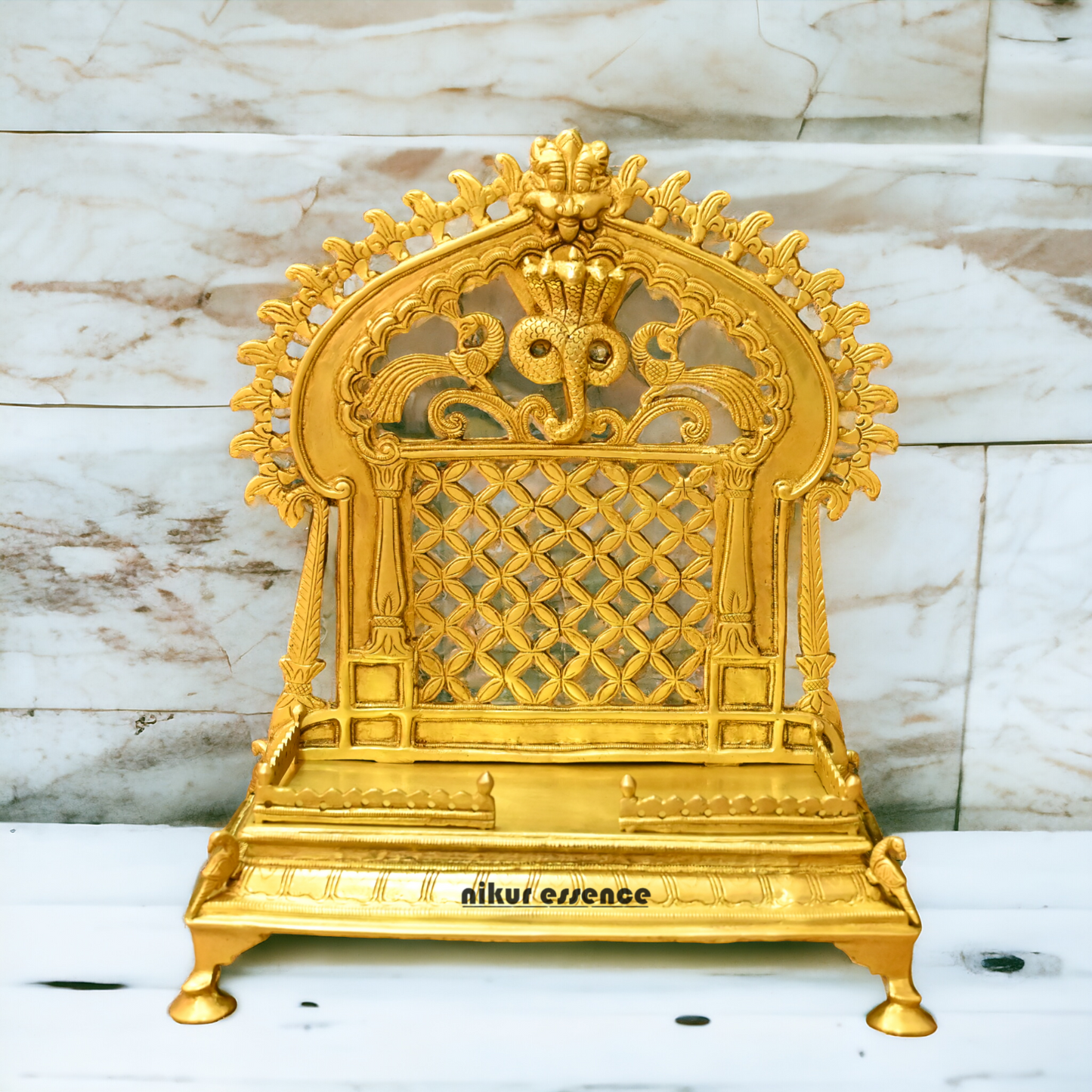 Brass PRABHAVALI Singhasan – Handcrafted Traditional Indian Throne for Divine Worship and Decorative Elegance Idols Nikuressence