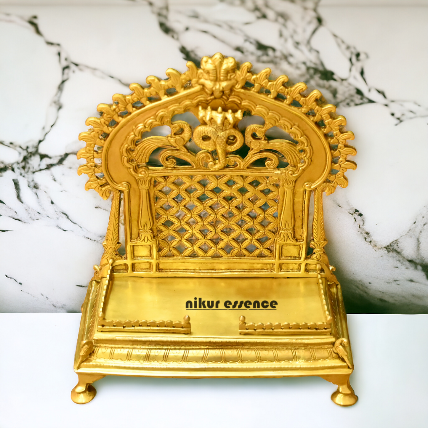 Brass PRABHAVALI Singhasan – Handcrafted Traditional Indian Throne for Divine Worship and Decorative Elegance Idols Nikuressence