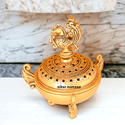 Buy Brass Peacock Dhoop Daani with Intricate Filigree Work and Traditional Design