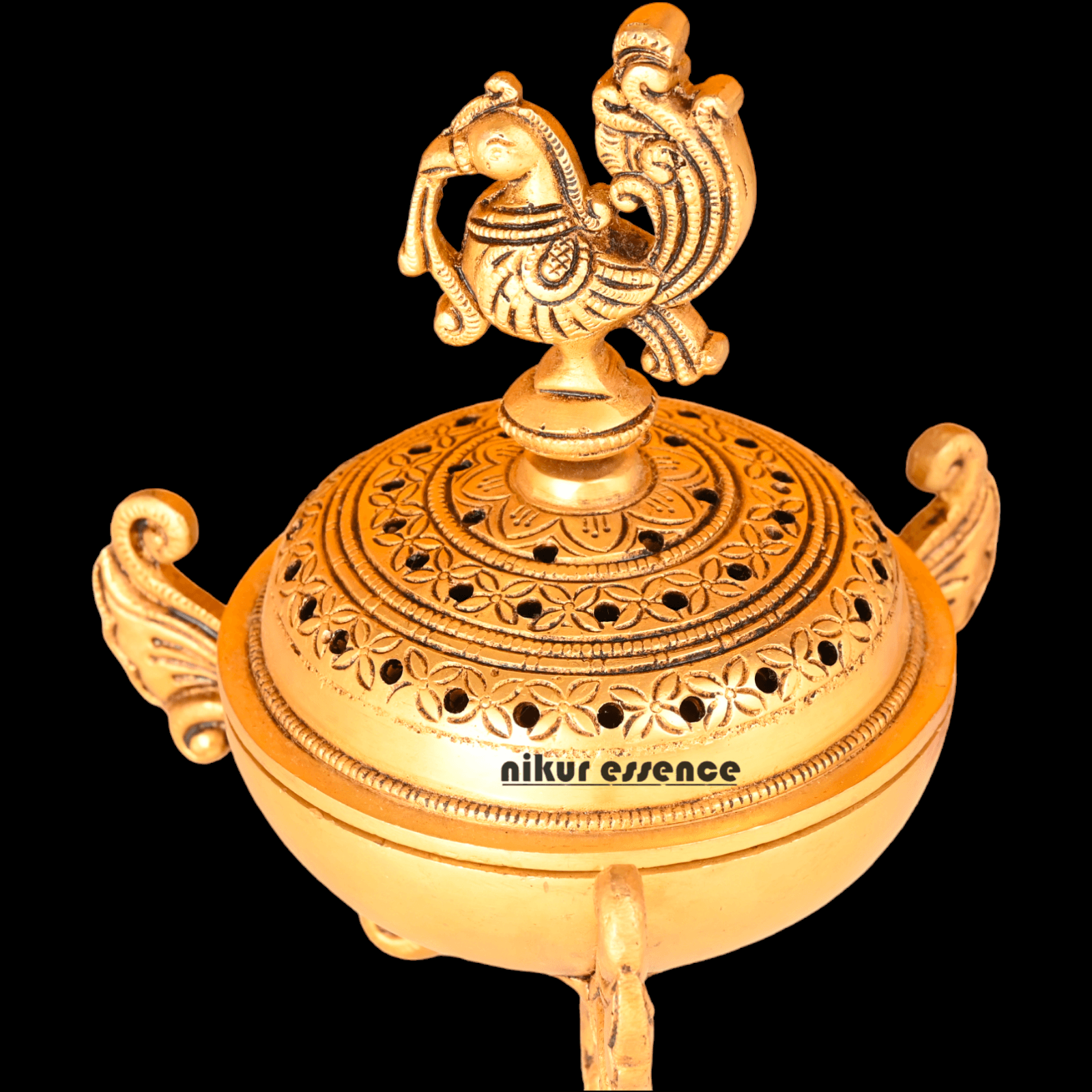 Buy Brass Peacock Dhoop Daani with Intricate Filigree Work and Traditional Design