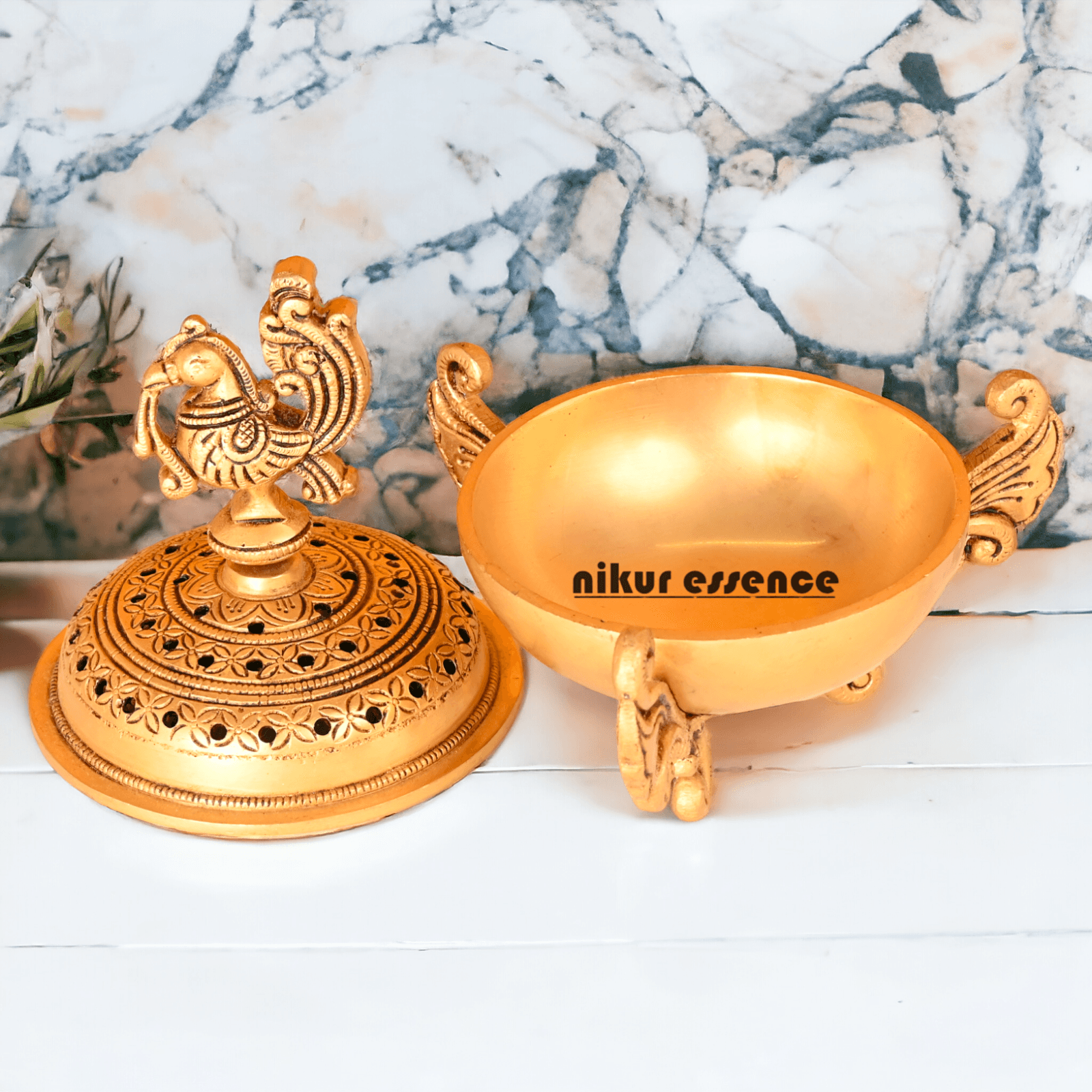 Buy Brass Peacock Dhoop Daani with Intricate Filigree Work and Traditional Design