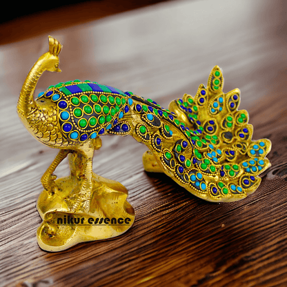 Brass Peacock Idol with Stone work - 12 inch