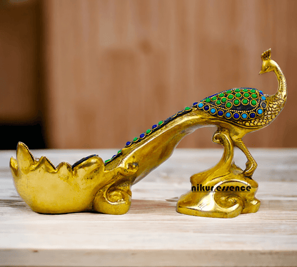 Brass Peacock Idol with Stone work - 12 inch