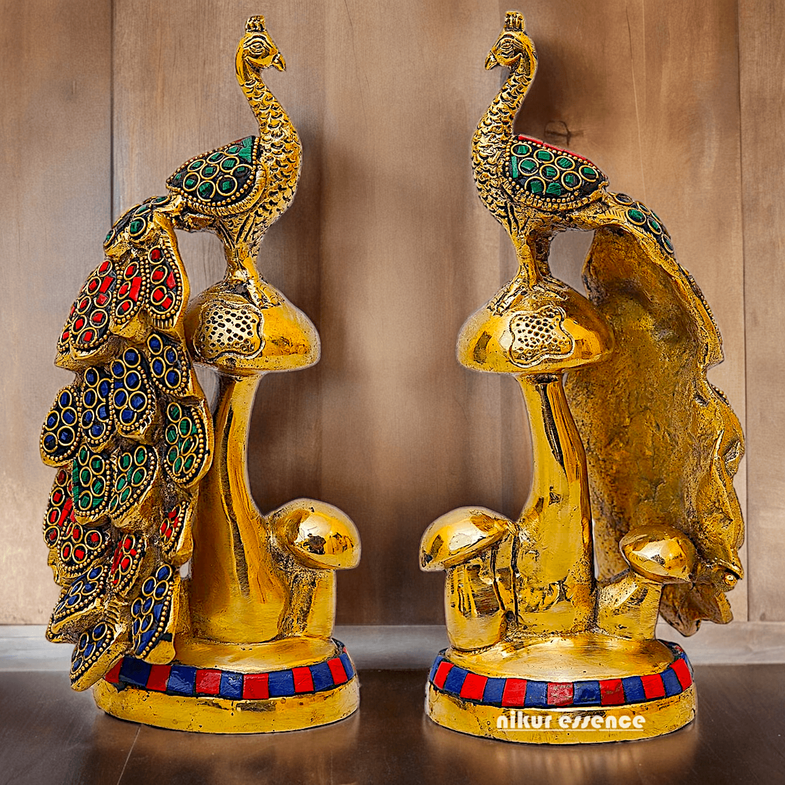 Buy brass 21.6 cm Peacock Statue with Glossy Finish - Elegant Handcrafted Sculpture Idols Nikuressence