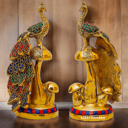 Buy brass 21.6 cm Peacock Statue with Glossy Finish - Elegant Handcrafted Sculpture Idols Nikuressence