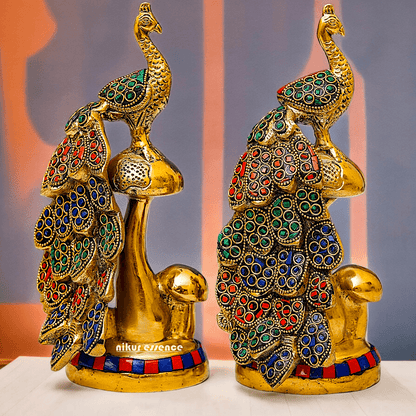 Buy brass 21.6 cm Peacock Statue with Glossy Finish - Elegant Handcrafted Sculpture Idols Nikuressence