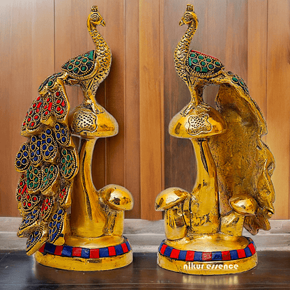 Buy brass 21.6 cm Peacock Statue with Glossy Finish - Elegant Handcrafted Sculpture Idols Nikuressence