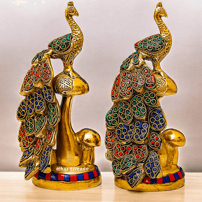 Buy brass 21.6 cm Peacock Statue with Glossy Finish - Elegant Handcrafted Sculpture Idols Nikuressence