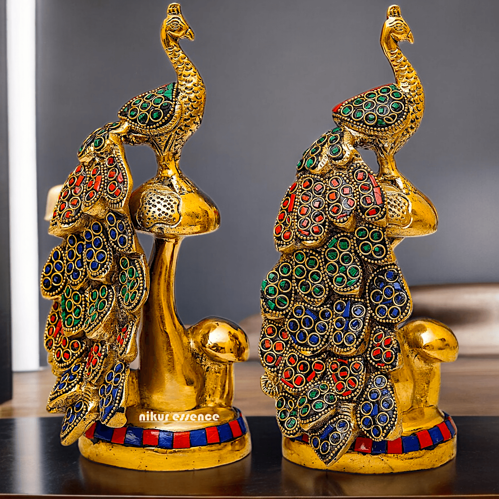 Buy brass 21.6 cm Peacock Statue with Glossy Finish - Elegant Handcrafted Sculpture Idols Nikuressence