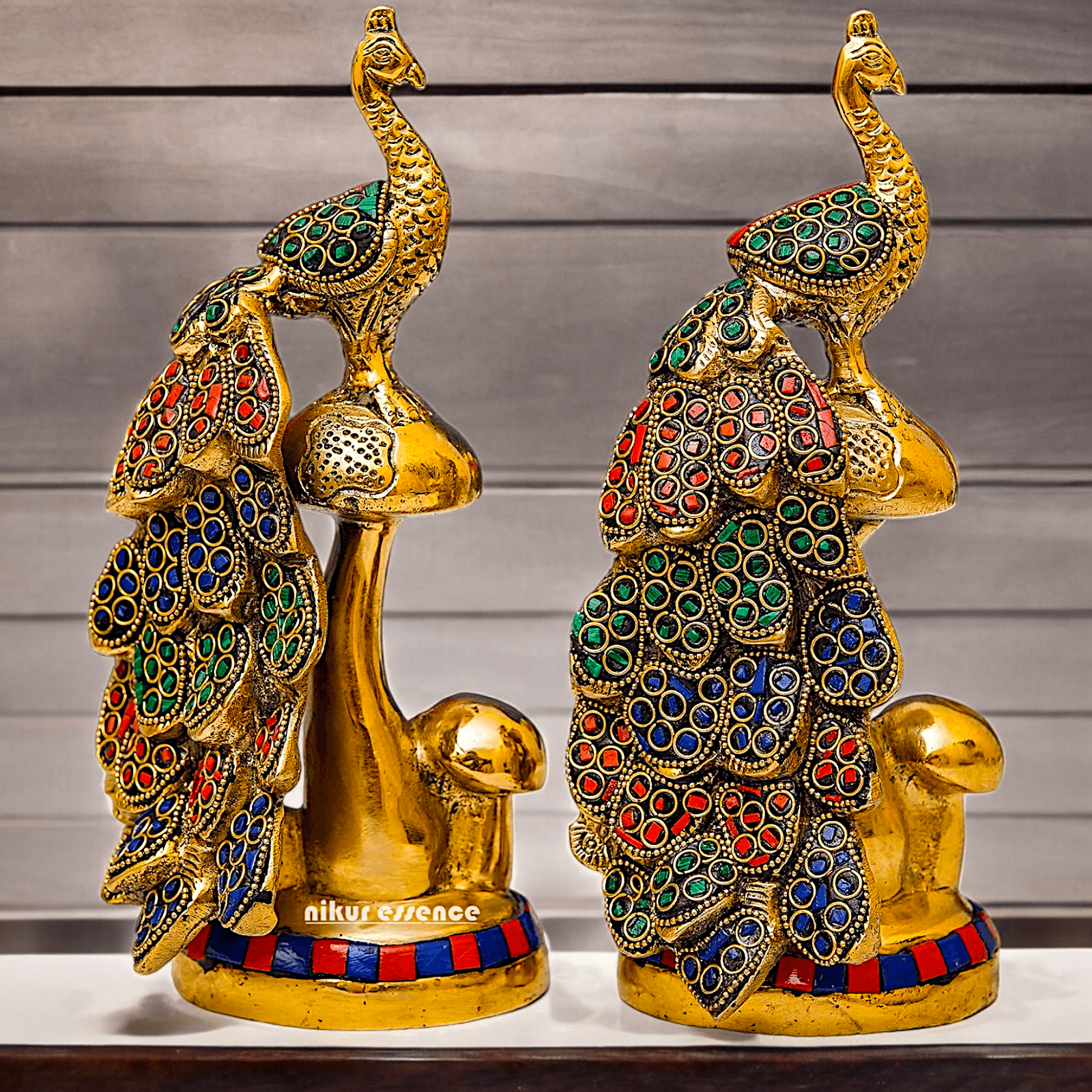 Buy brass 21.6 cm Peacock Statue with Glossy Finish - Elegant Handcrafted Sculpture Idols Nikuressence