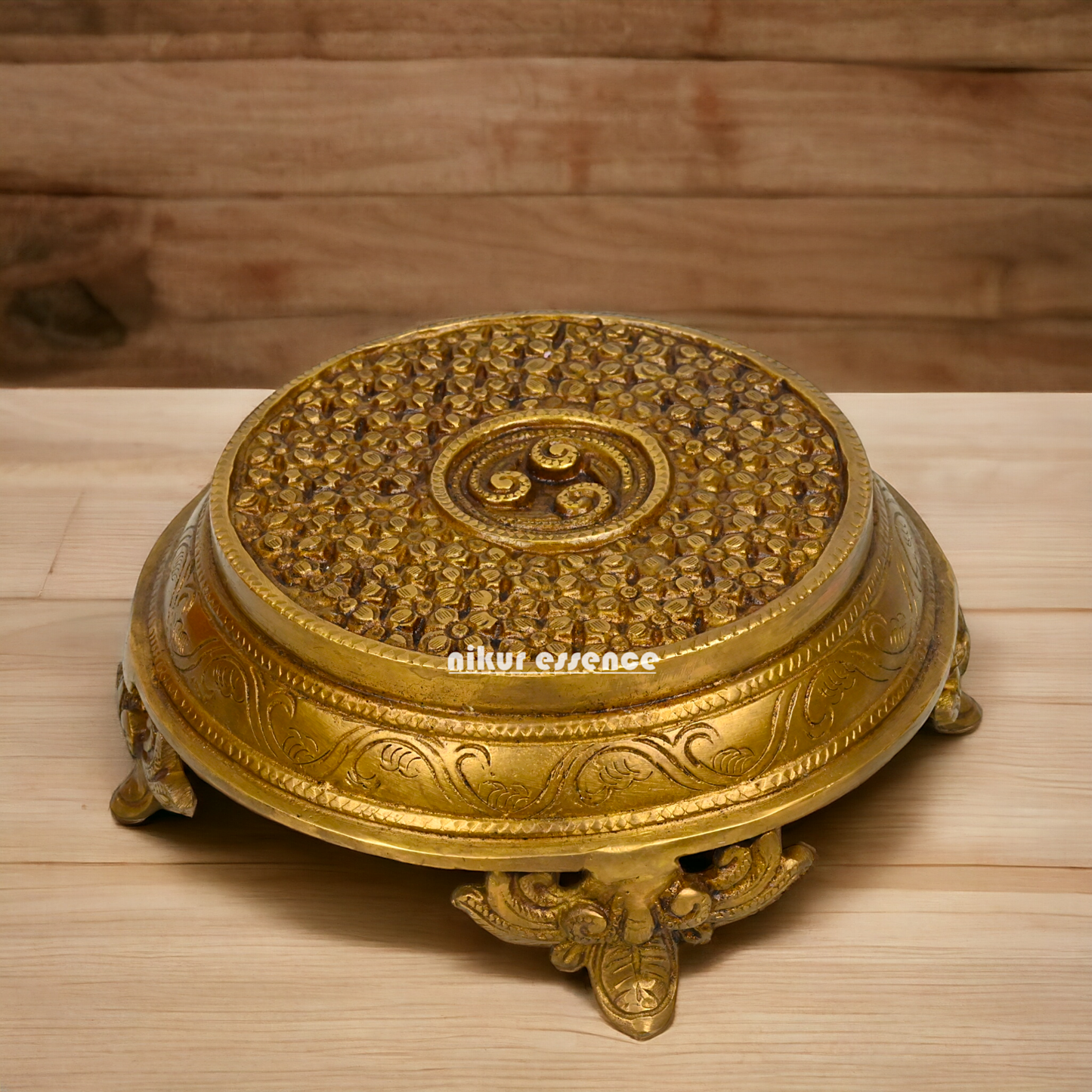 Solid Brass Pooja Chowki by Nikur Essence - 7 inch