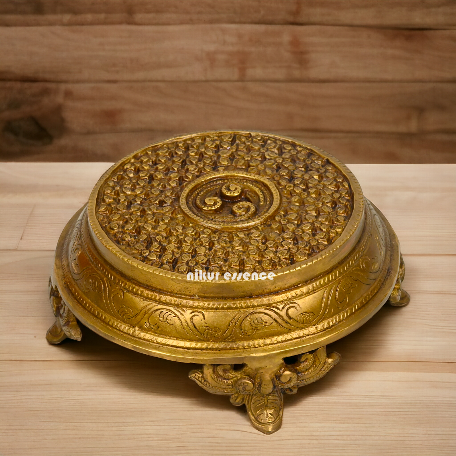 Solid Brass Pooja Chowki by Nikur Essence - 7 inch