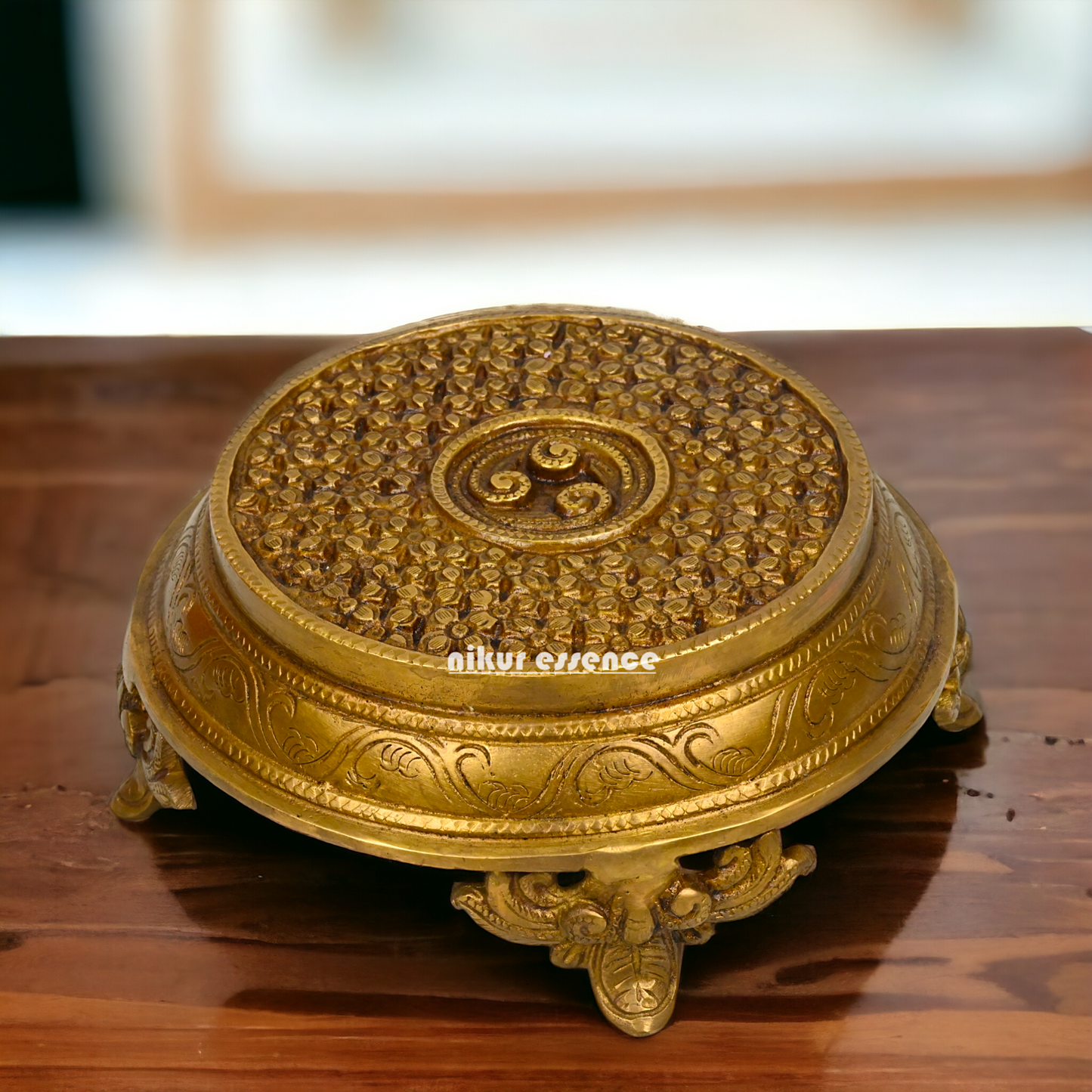 Solid Brass Pooja Chowki by Nikur Essence - 7 inch