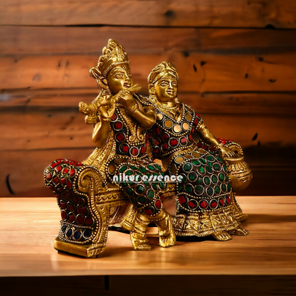 Small Brass Radha Krishna | Small Radha Krishna | Radha Krishna Sitting on Sofa | small size