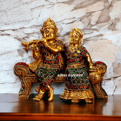 Small Brass Radha Krishna | Small Radha Krishna | Radha Krishna Sitting on Sofa | small size