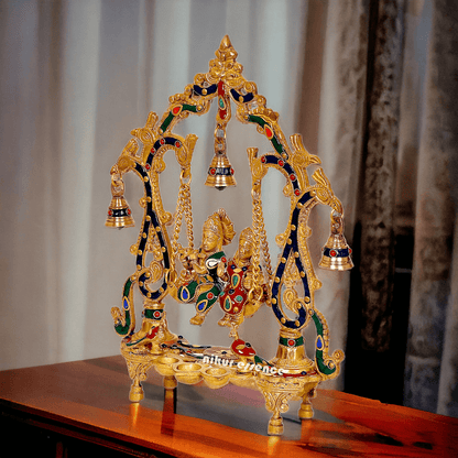 Brass Radha Krishna Jhula with beautiful stone work | Buy Radha Krishna Jhula | 14 inch Idols Nikuressence