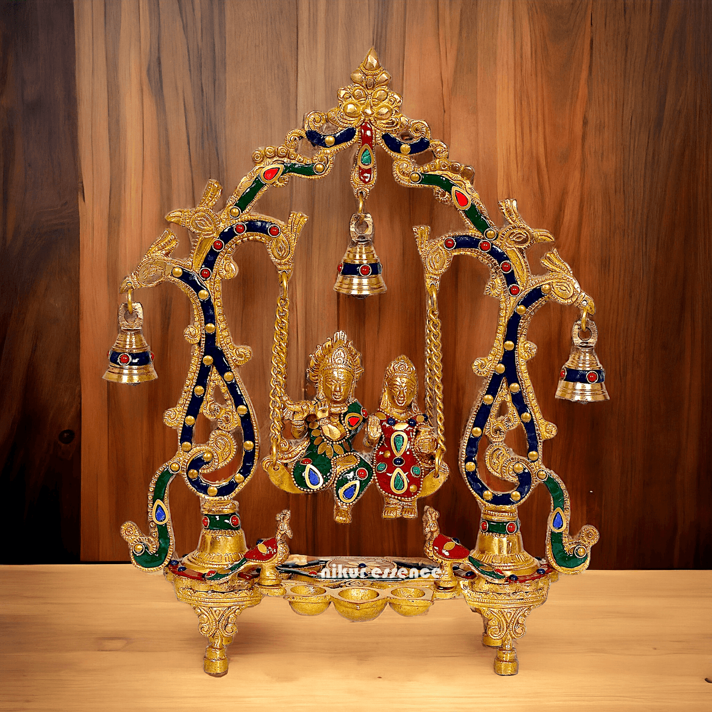 Brass Radha Krishna Jhula with beautiful stone work | Buy Radha Krishna Jhula | 14 inch Idols Nikuressence