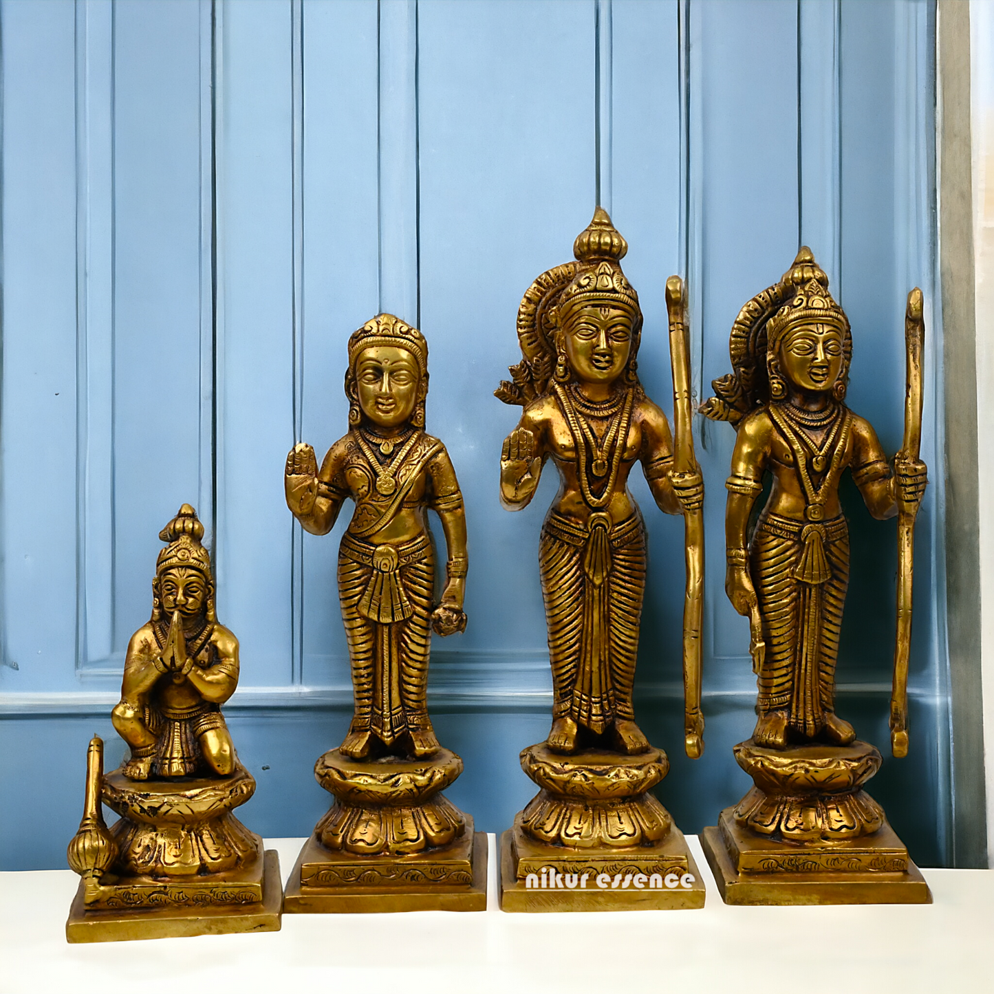 Solid Brass Ram Darbar Set statue Ram Lakshman Sita Hanuman by Nikur Essence - 12 inches