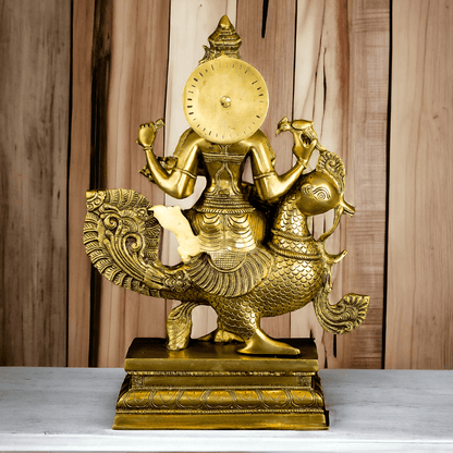 Pure Brass Saraswati Sitting on Swan Figurine - Hindu Goddess of Knowledge, Arts, and Wisdom, Handcrafted Decorative Statue for Home Altar or Office