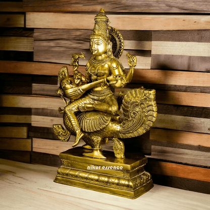 Pure Brass Saraswati Sitting on Swan Figurine - Hindu Goddess of Knowledge, Arts, and Wisdom, Handcrafted Decorative Statue for Home Altar or Office