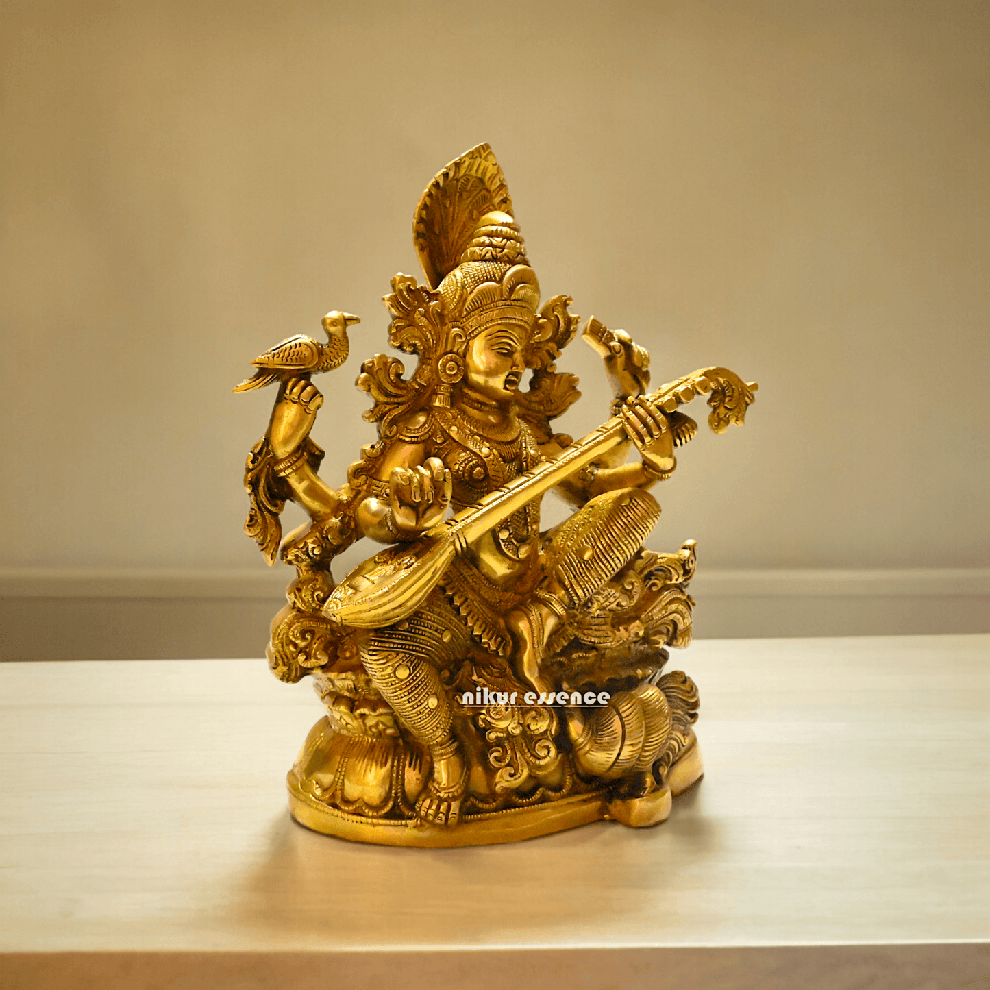 Buy Brass Saraswati Idol 28 cm , Elegant Brass Sculpture of Goddess Saraswati